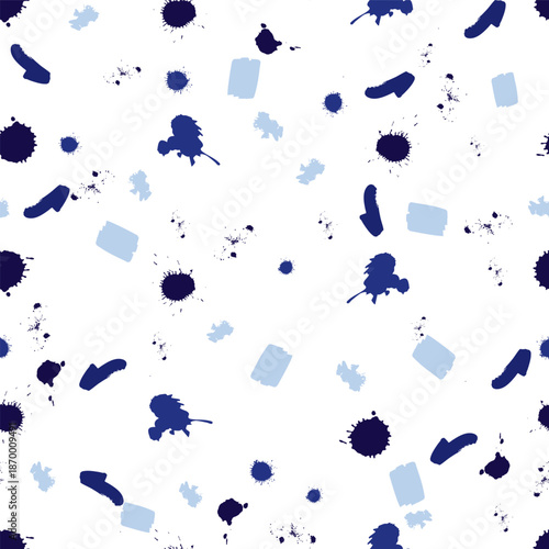 Vector shibori blue monochrome artistic random paint brush blobs splatter polka dot rows pattern 04. Suitable for gift wrap and textile.