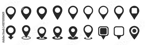 Location map pin icon set with modern map markers and pointers GPS location symbols vector illustration isolated on transparent background