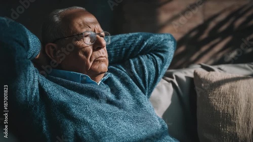 Man resting on sofa at home during a sunny afternoon