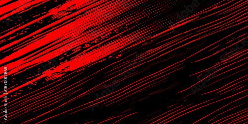 Red and black brush Car sticker wrap pattern banner abstract sporty lines black and red background vector.