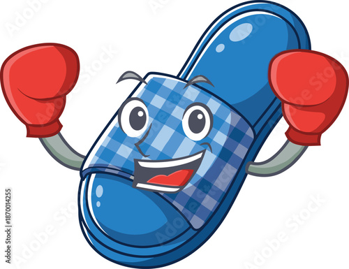 Cartoon blue capsule character with boxing gloves smiling, healthcare medicine illustration concept