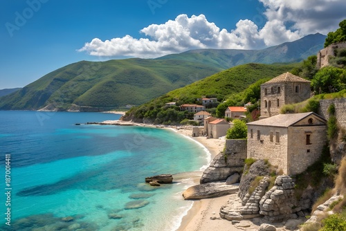 Albanian Riviera seaside landscape tourism travel destination Europe vacation beach sea scenic outdoor promotion marketing banner journey summer