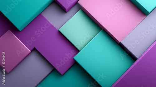 Abstract Geometric Background with Teal, Purple, and Pink Cubes and Rectangles