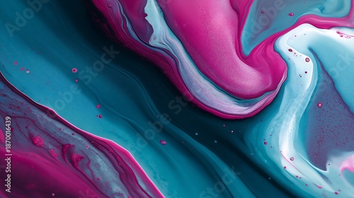 Abstract Macro Closeup Of Swirling Teal Blue And Pink Ink Fluid Motion