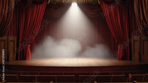 Dramatic theater stage with spotlight and fog for performances - 4k video