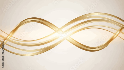 a swirling abstract golden ribbon pattern gracefully curves across a soft textured cream background creating an elegant design high quality
