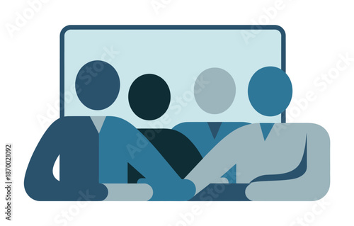 Business team members collaborate around a table during a meeting.