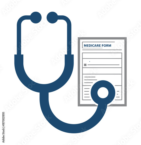 Stethoscope rests beside a formal government Medicare healthcare.