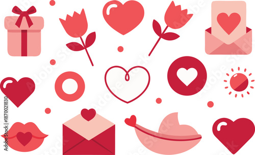Cute flat design collection of love and romance icons for valentine's day