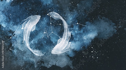 Pisces Zodiac Constellation With Fish Illustration
