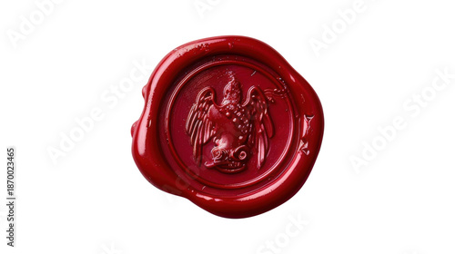 Red Wax Seal Stamp Mark with Textured Circular Impression