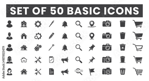 Modern Filled Icons Collection Featuring Shopping Cart, Calendar, Chat, Bell, Music, Video, Folder, Map, Location, Clock, Paper, Document, Email, File, Vector, Editable Design for Web & App Interface