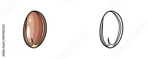 Chia seed set in cartoon style with dark brown and beige colors representing healthy organic superfood ingredient for smoothie or yogurt design on white background