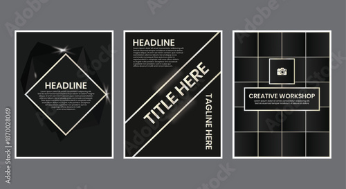 Professional and Creative Black Business Flyer and Brochure Template Set with Editable Text and Image Placeholders for Marketing, Branding, Advertising, and Corporate Presentation Purposes