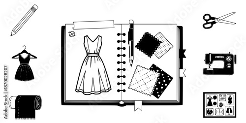 Fashion Designer Sketchbook Fabric Swatch Silhouette