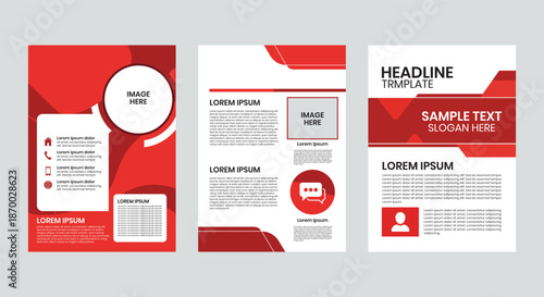 Elegant Red Business Brochure and Flyer Template Set with Fully Editable Text and Image Placeholders for Corporate Design Projects, Marketing Campaigns, and Professional Business Presentations