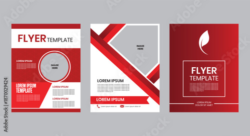 Stylish Red Color Business Brochure and Flyer Template Set with Fully Editable Text and Image Placeholders for Corporate Presentations, Advertising Campaigns, and Professional Branding