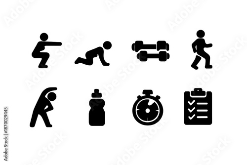Beginner Workout Icons. Beginner Home Workout. Filled icon set of Beginner Home Workout: simple squat, knee