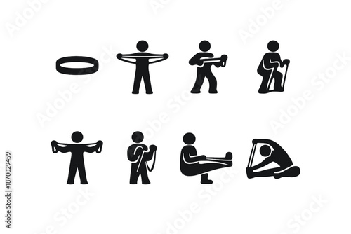 Resistance Band Icons. Resistance Band Workout. Filled icon set of Resistance Band Workout: resistance band