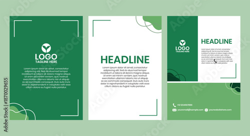 Comprehensive Green Business Flyer and Brochure Template Set with Editable Layouts, Image Slots, and Text Fields for Creative Marketing, Branding, and Promotional Materials