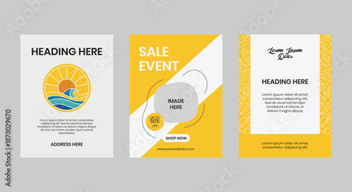 Minimalist Yellow Brochure and Flyer Set Template with Editable Vector Features, Text and Image Placeholders for Professional Business Presentations and Marketing Campaigns