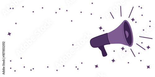 Vector illustration of loudspeaker with copy space in purple tones on isolated transparent background. Symbol of women’s empowerment, activism, freedom of speech, protests and expressions of will.