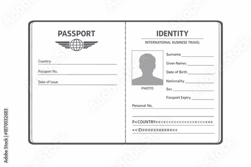 blank template of an expanded passport page, probably for illustrative, educational, or creative purposes