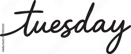 Handwritten Tuesday text in a stylish script font isolated on a white background for design use