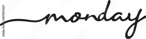 Handwritten monday text in a casual script font isolated on a white background for design use
