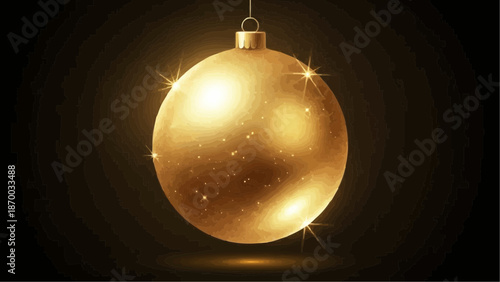 a radiant golden christmas ornament hangs suspended illuminated by light creating a festive and elegant holiday ambiance and visual