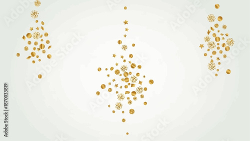 A captivating aerial view displays a circular arrangement of golden coffee beans and star shaped sprinkles on a neutral