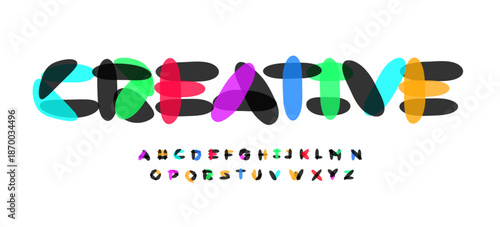 Creative Font Logo Alphabet Blocks Letter Set Modern Typography, Fun Art Creativity Typographic Design for Bright Summer Poster Headline, Color Type Symbol Logotype, Colorful Fonts. Vector Typeface