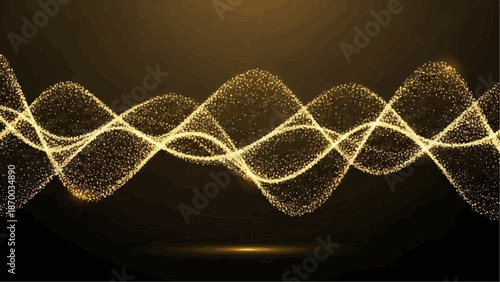 a glittering golden wave pattern unfolds across a dark background showcasing a dynamic abstract representation of sound or energy