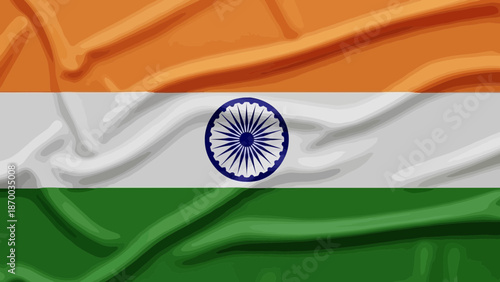 The national flag of India with its vibrant orange stripe waves in the wind as a 3d patriotic symbol and illustration of the nation