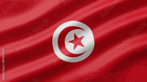 Waving national flag of Turkey and Tunisia with red 3d vector button icon showing the turkish and tunisian moon and star symbol as a country banner of patriotism and nation pride