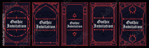 Gothic Style Invitation with Sacred Geometry Frame and Vintage Ornamental Border. Vector EPS 10