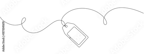 Trendy sale tag in linear design. Clean hand drawn outline label for discounts, special offers and marketing use. Editable stroke vector isolated.