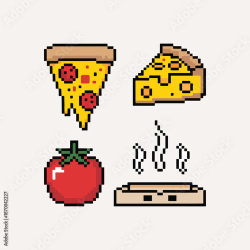 Retro Pizza 8-Bit Pixel Icon Set