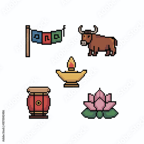 Traditional Prayer and Culture 8-Bit Pixel Icon Set