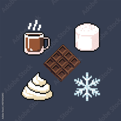 Cozy Winter Drink 8-Bit Pixel Icon Set