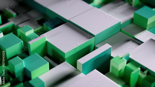 3D light green cubes shifting and transforming in a seamless loop of geometric motion
