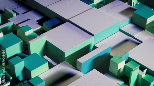 3D green cubes shifting and transforming in a seamless loop with vibrant colors and shapes