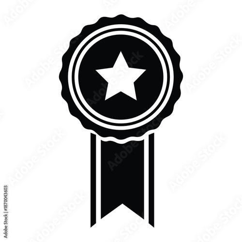 Black and white star rosette award ribbon icon
