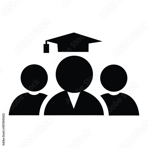 Black silhouette of three people with a graduation cap on top