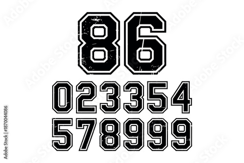 A black and white image of large numbers and digits on a plain background
