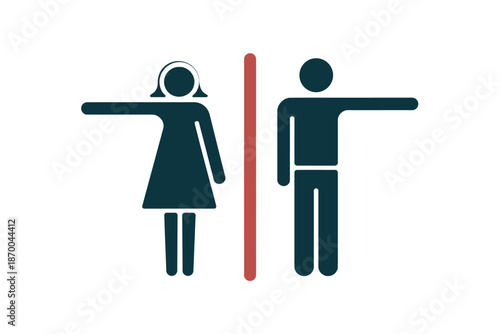 A graphic illustration of a man and woman separated by a red line