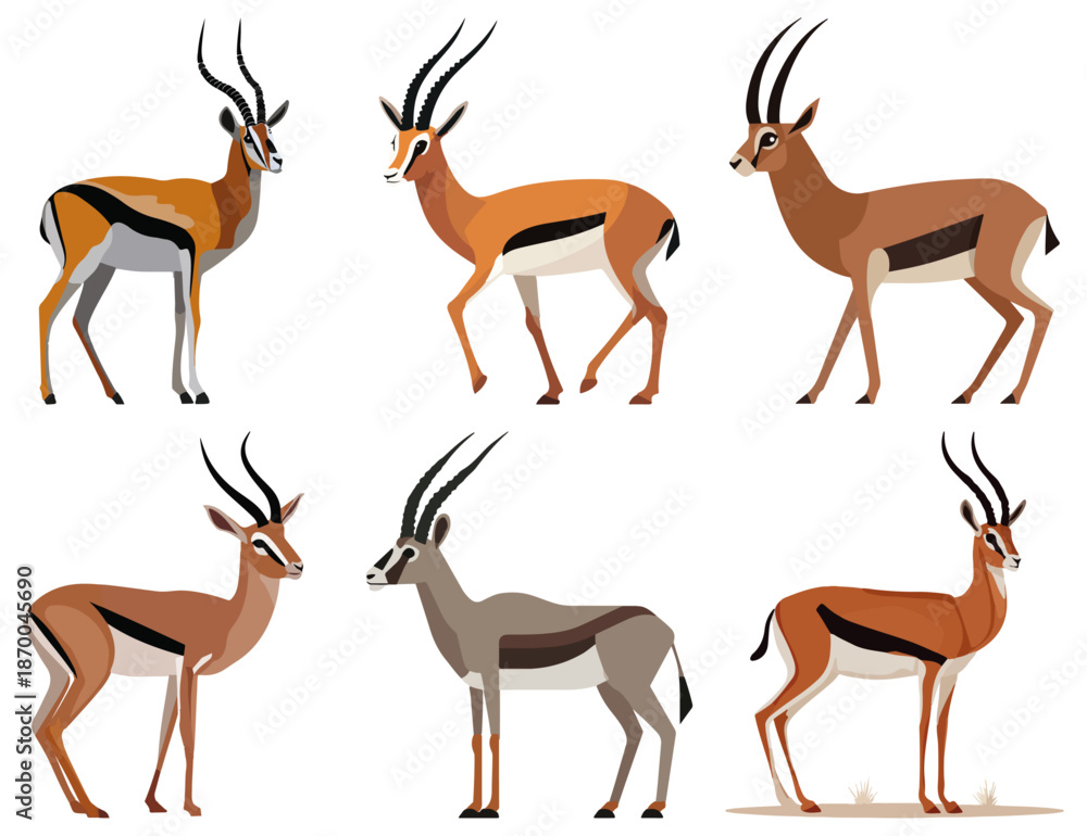 Obraz premium gazelle antelope wildlife animal slender Flat Vector Illustration on Transparent Background