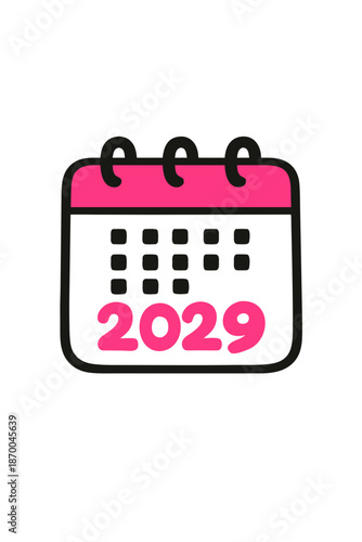 Calendar icon with the number 2029 in a bright pink square