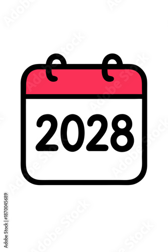 Calendar with year 2028: a close-up image of a calendar showing the year 2028. It represents planning, deadlines, schedules, and the concept of time