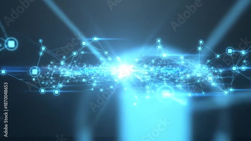 Abstract glowing network of interconnected nodes